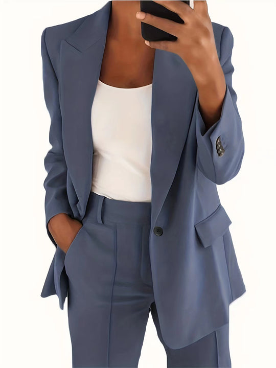Damen nan taillierter Blazer-Hosen Businessanzug aus Stretchstoff EB