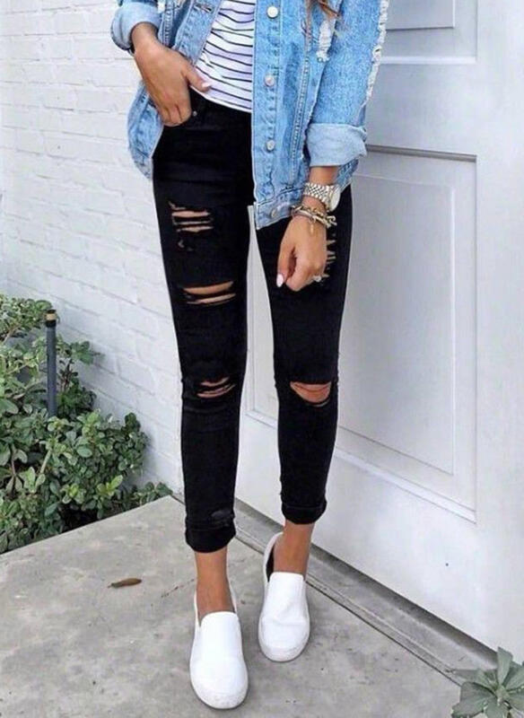 Damen Skinny Jeans mit modischen Rissen EB