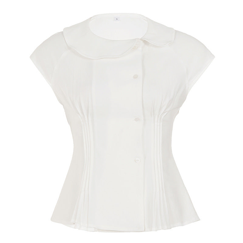 Damen klassisches Kurzarmblusenshirt mit modischem Kragen EB
