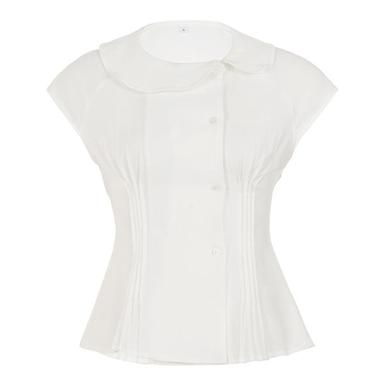 Damen klassisches Kurzarmblusenshirt mit modischem Kragen EB