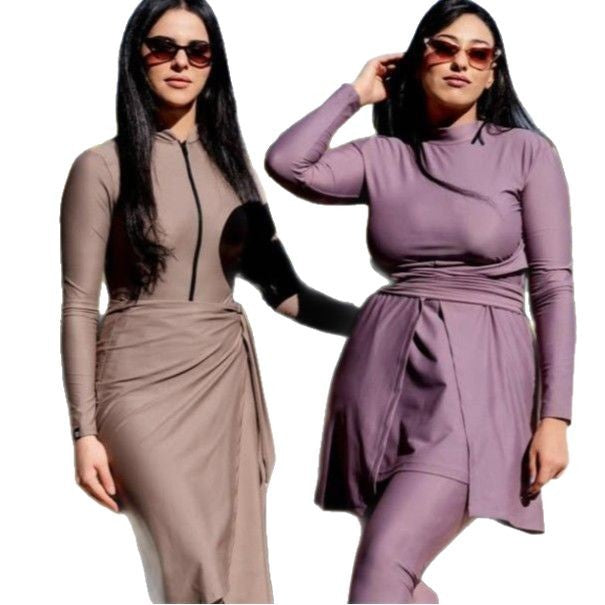 Damen modischer Langarm-Badeanzug mit Wickeldetail EB