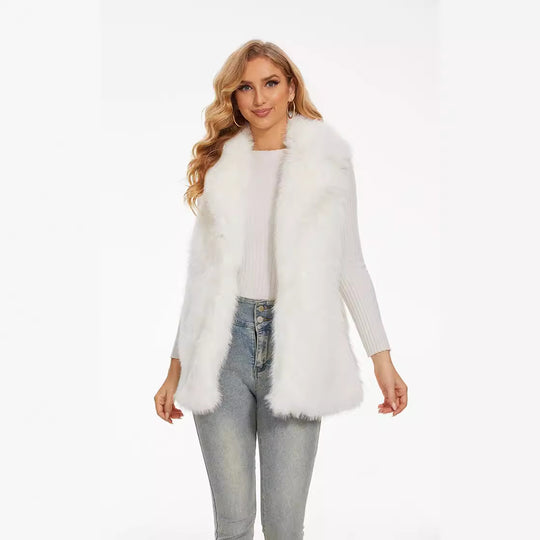Damen Plüsch-Weste mit elegantem Kragen und luxuriösem Fell EB