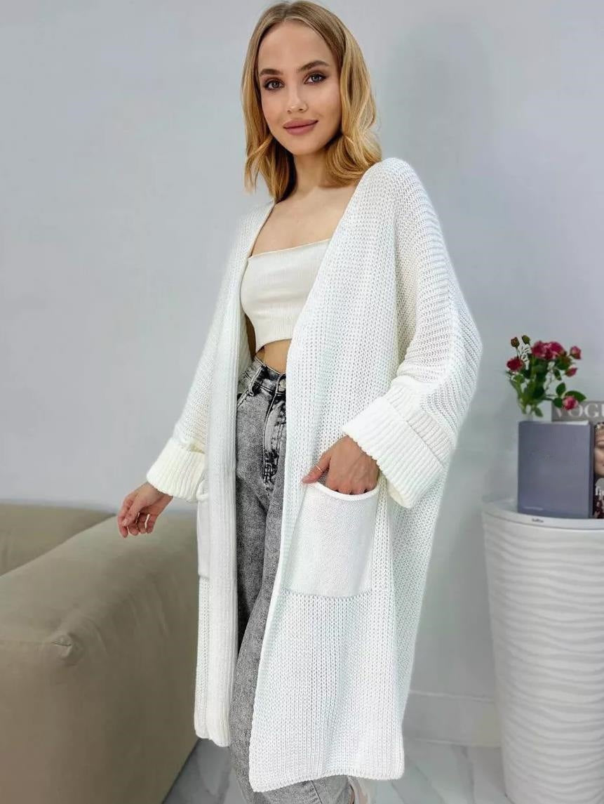 Damen Grobstrick-Cardigan mit weit geschnittenen Ärmeln und großzügigen Taschen EB