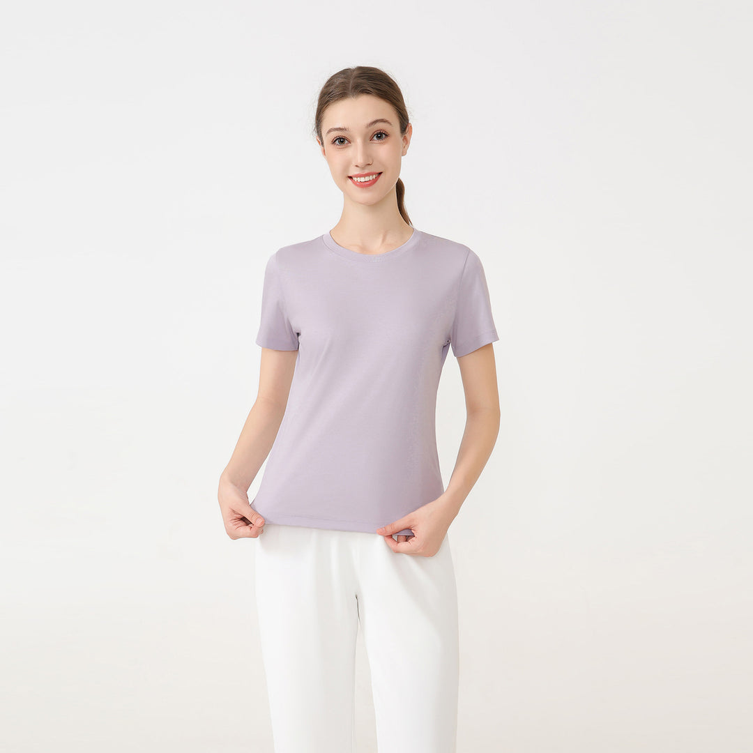 Damen klassisches Rundhals Baumwoll T-Shirt mit kurzem Arm und figurfreundlichem Schnitt EB
