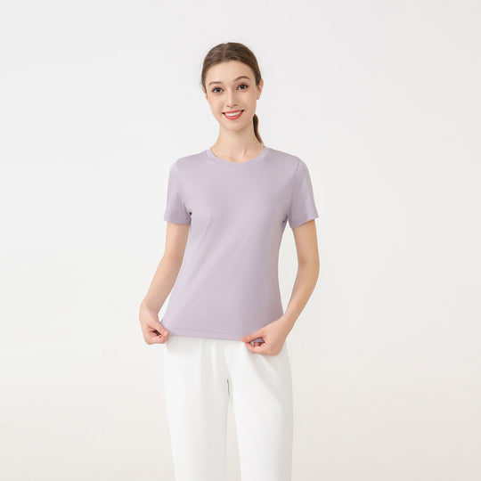 Damen klassisches Rundhals Baumwoll T-Shirt mit kurzem Arm und figurfreundlichem Schnitt EB