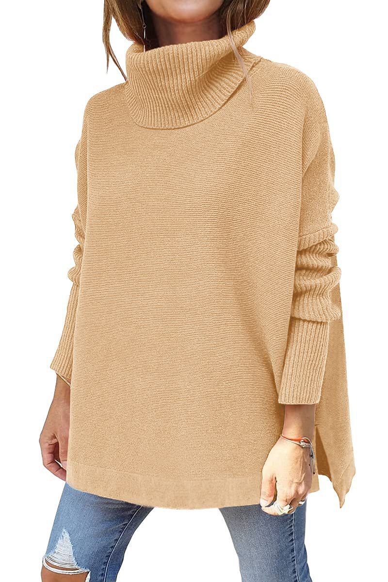 Damen komfortabler Rollkragenpullover mit weichem Strickmuster EB
