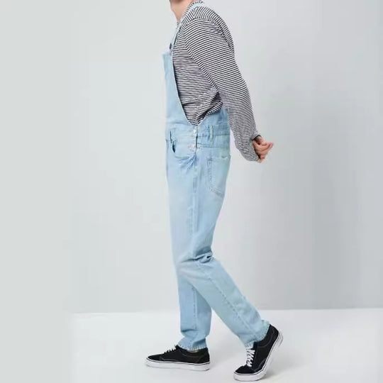 Herren Denim Latzhose im Vintage-Stil mit regulierbaren Trägern und praktischen Taschen EB
