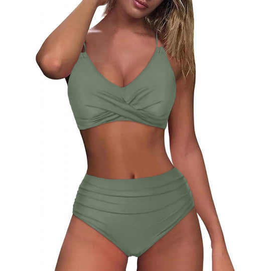 Damen High-Waist Bikini mit elegantem Wickeldesign und verstellbaren Trägern EB