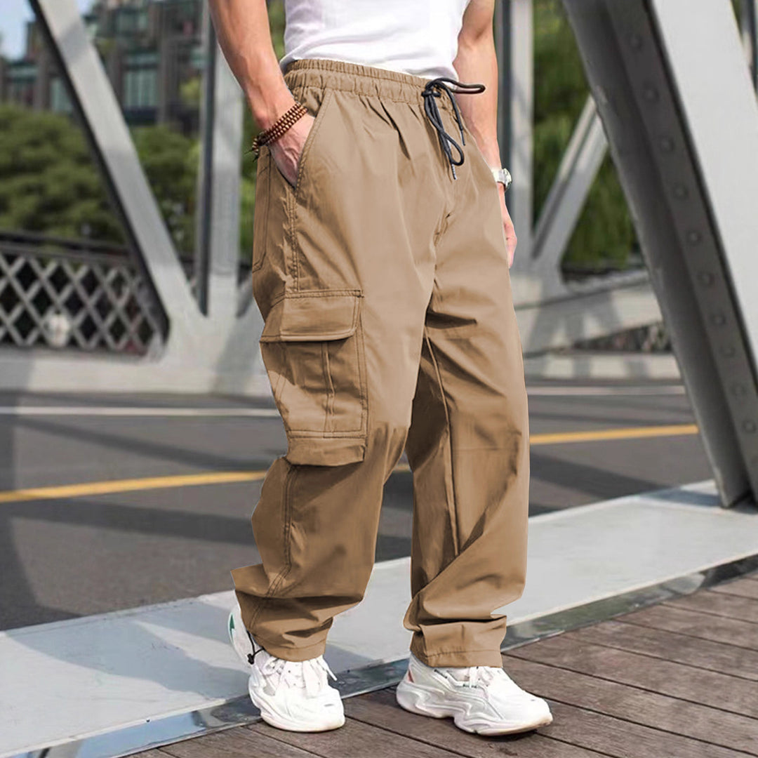 Herren moderne Cargohose mit elastischem Bund und multifunktionalen Taschen EB