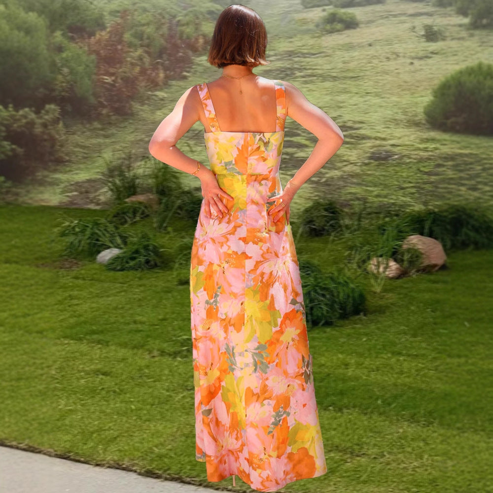 Damen Maxikleid mit floralem Muster und schmalen Trägern EB