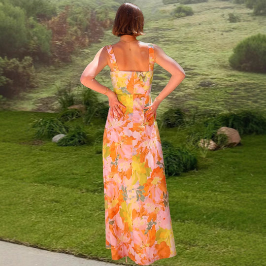 Damen Maxikleid mit floralem Muster und schmalen Trägern EB