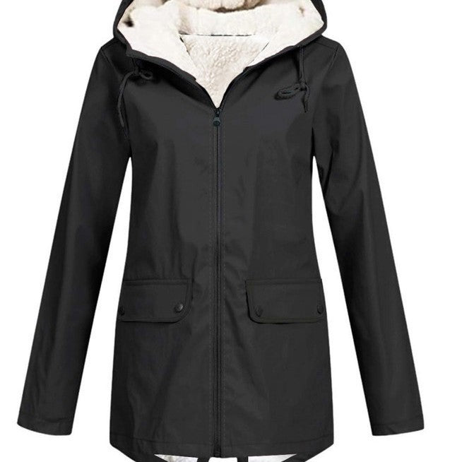 Damen Wasserabweisende Übergangsjacke mit warmem Fleece-Futter und verstellbarem Kapuzenkragen EB