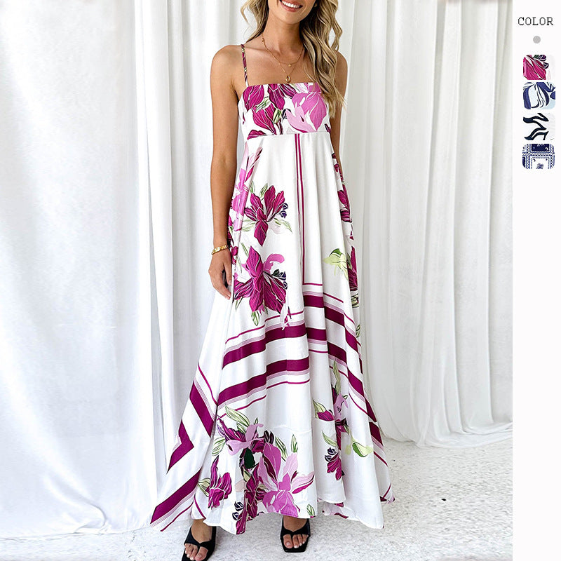 Damen Maxikleid mit modernen grafischen Mustern und dünnen Trägern EB