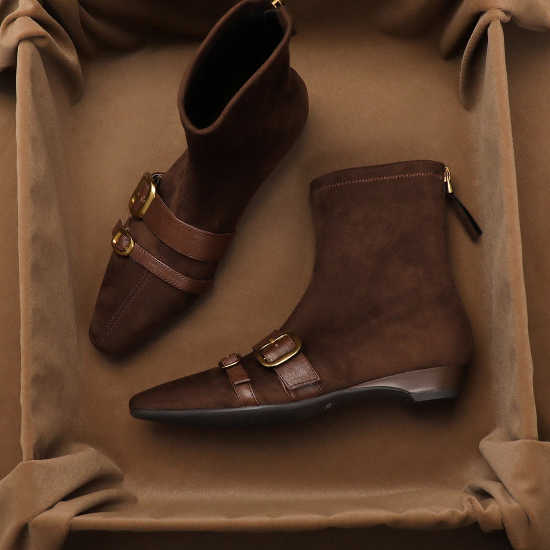 Damen Ankle Boots mit doppeltem Schnallenverschluss aus hochwertigem Wildleder EB