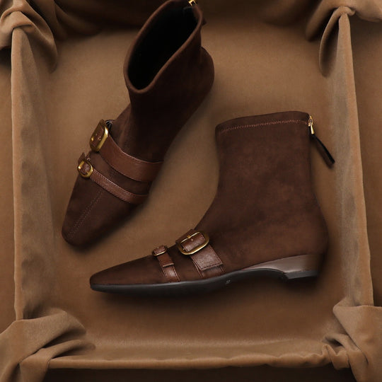 Damen Ankle Boots mit doppeltem Schnallenverschluss aus hochwertigem Wildleder EB
