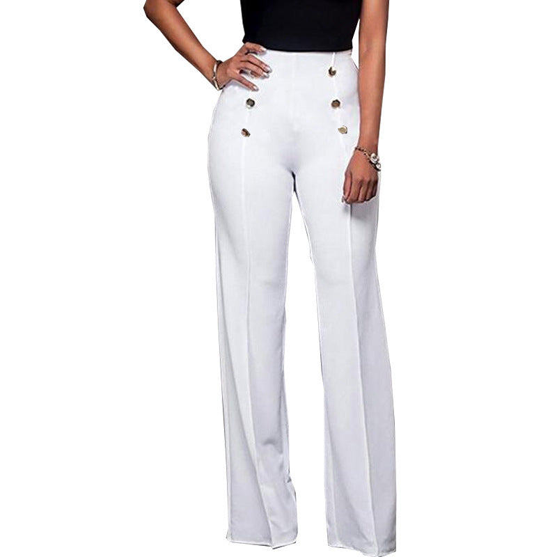 Damen Elegante High-Waist Hose mit dekorativen Knöpfen EB