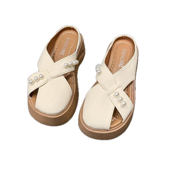 Damen Modische Plateau-Sandalen mit Perlenschmuck EB