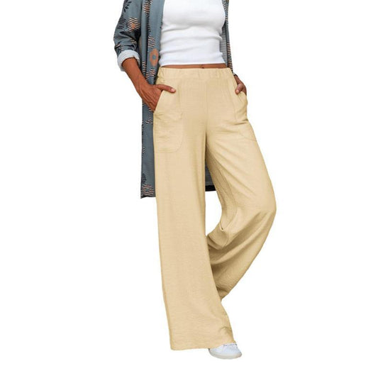 Damen nan weite Leinenmix-Hose mit hohem elastischen Bund und aufgesetzten Seitentaschen EB
