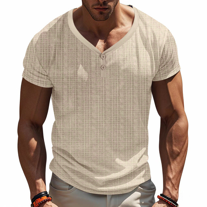 Herren Kurzarm Henley-Shirt mit strukturiertem Design und praktischen Knopfdetails EB