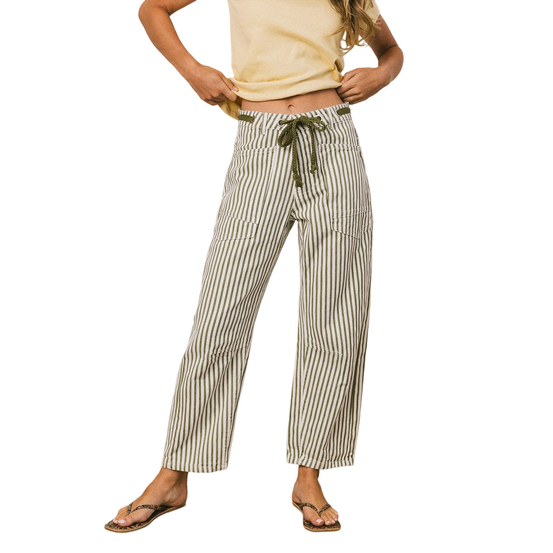 Damen nan lässige Cargo-Denim Culotte mit Kordelbund und großen aufgesetzten Taschen EB