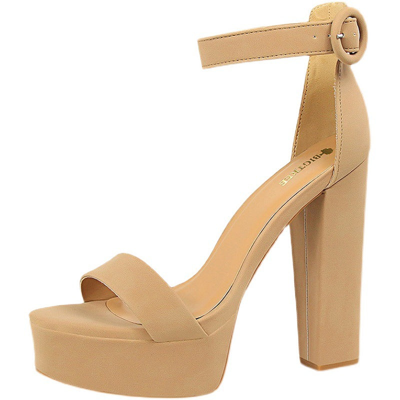 Damen Hochhackige Plateau-Sandalen mit verstellbarem Knöchelriemen und robustem Blockabsatz EB
