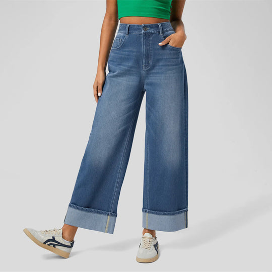 Damen Weit geschnittene Jeanshose mit hoch taillierter Passform EB