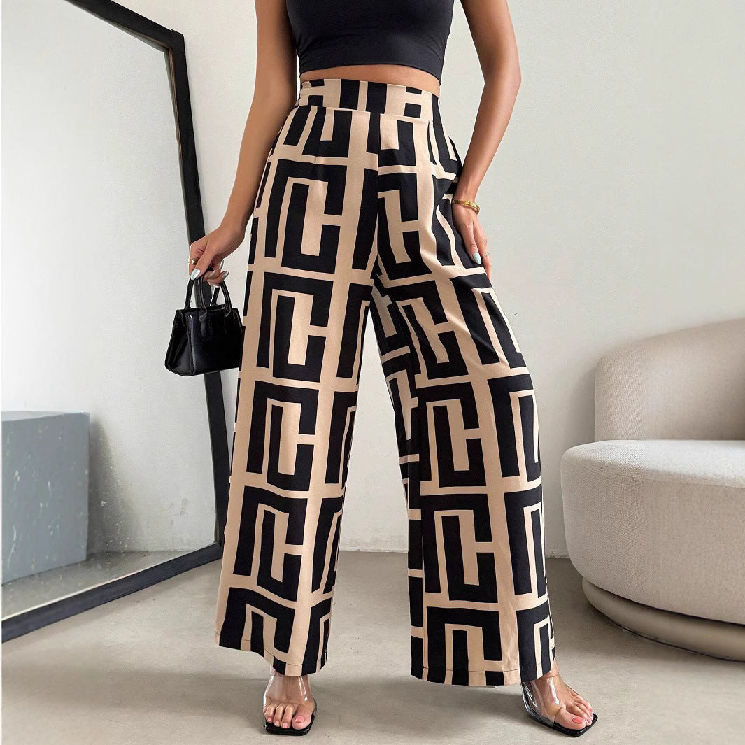 Damen Modische Palazzo-Hose mit grafischem Muster EB