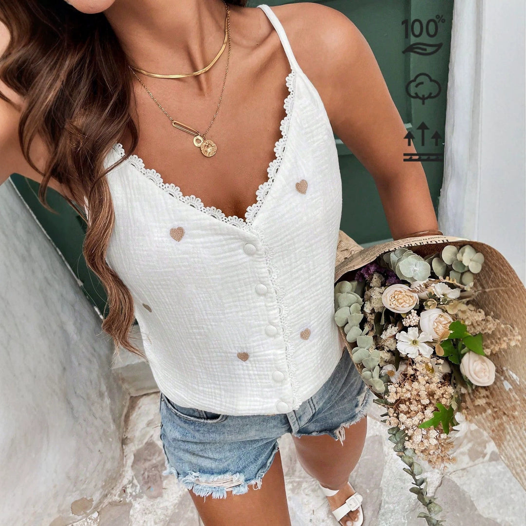 Damen Spaghetti-Trägershirt mit Herzmotiven EB