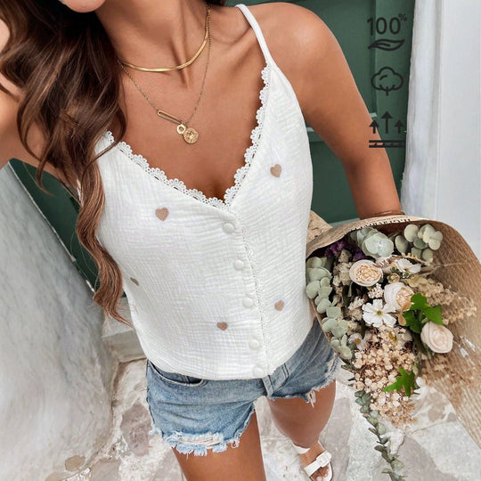 Damen Spaghetti-Trägershirt mit Herzmotiven EB