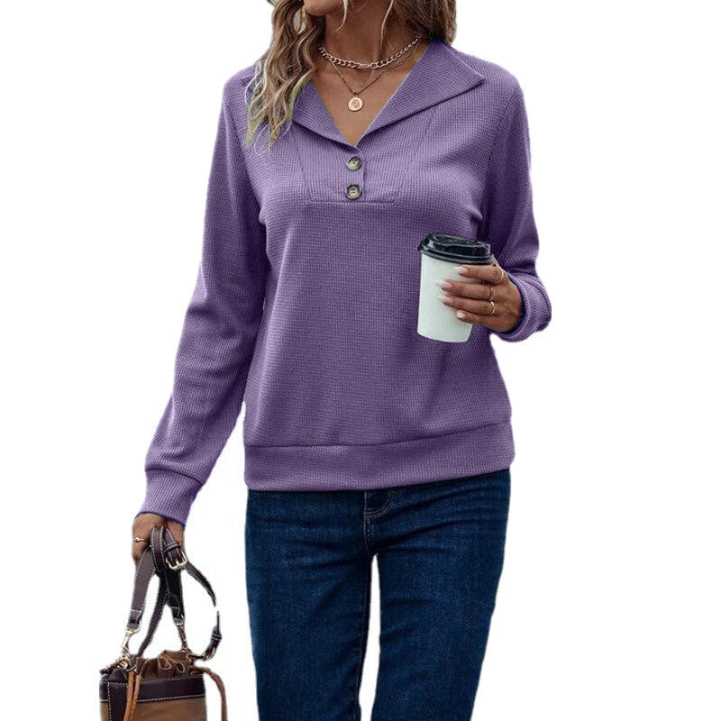 Damen Langarm-Pullover mit klassischem Kragen und modischen Knopfdetails EB