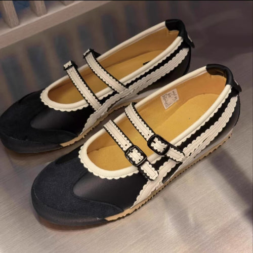 Damen Ballerina-Schuhe mit doppeltem Riemen und verspieltem Design EB