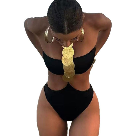Damen Bikini mit hochgeschnittenem Design und glanzvollen Akzenten EB