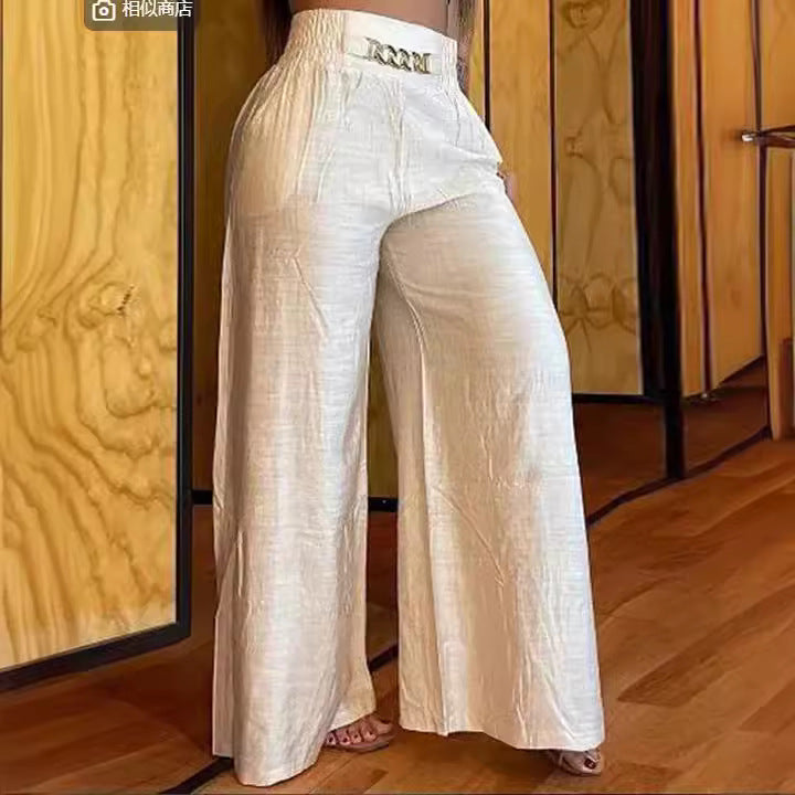 Damen weite Hosen mit elastischem Bund und stylischen Fransen EB