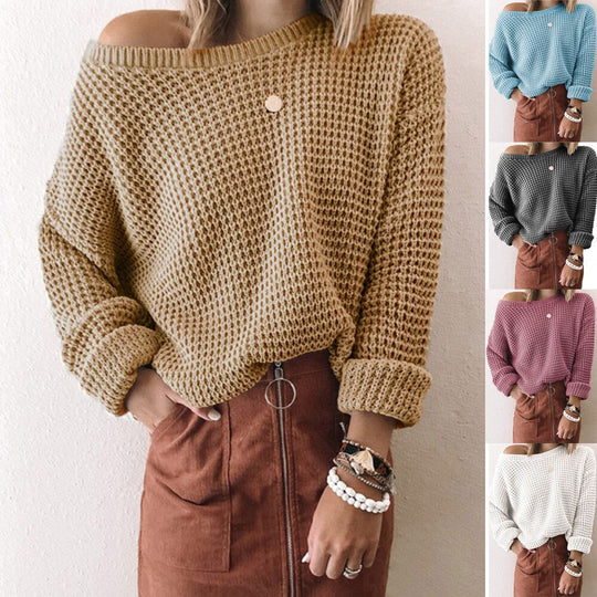 Damen Weites Strickoberteil mit Schneckenstruktur und weitem Ausschnitt EB