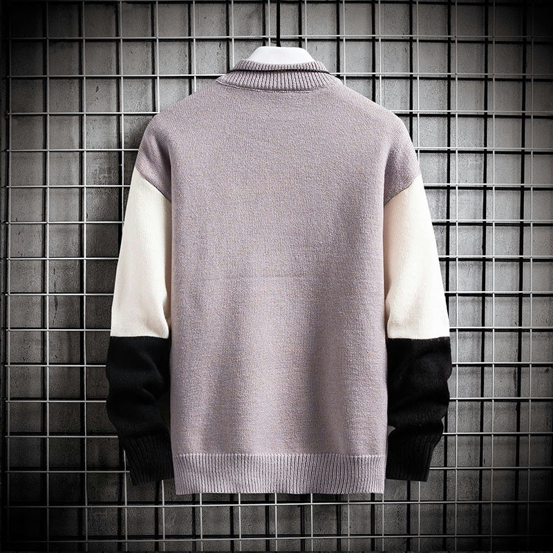 Herren nan blockfarbiger Oversize-Feinstrickpullover mit Stehkragen und gerippten Bündchen EB