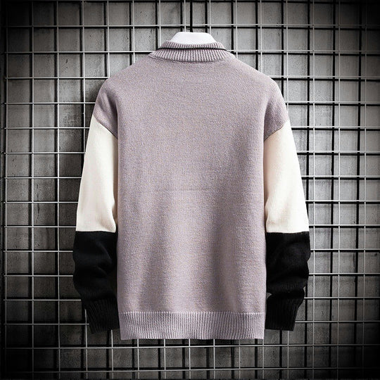 Herren nan blockfarbiger Oversize-Feinstrickpullover mit Stehkragen und gerippten Bündchen EB