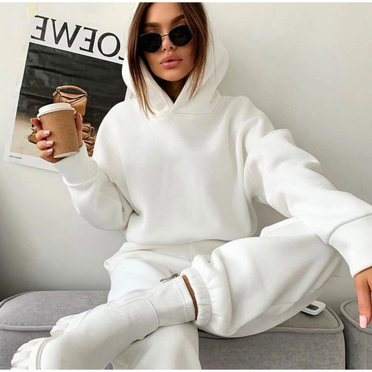 Damen nan kuscheliges Lounge-Set mit Kapuzenpullover und hoher Taillen-Jogginghose EB