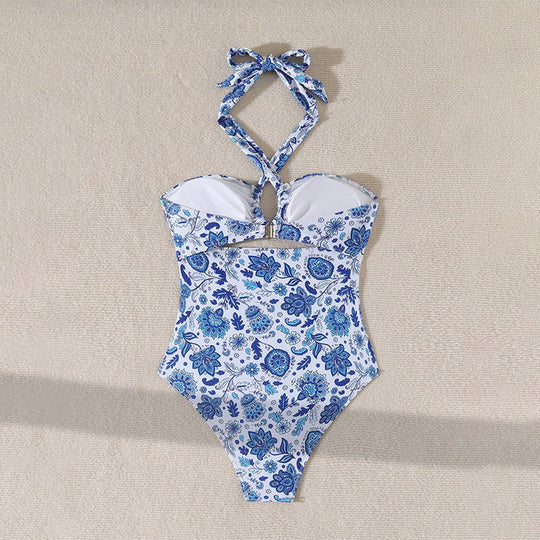 Damen Einteiler Badeanzug mit artistischem floralem Design EB