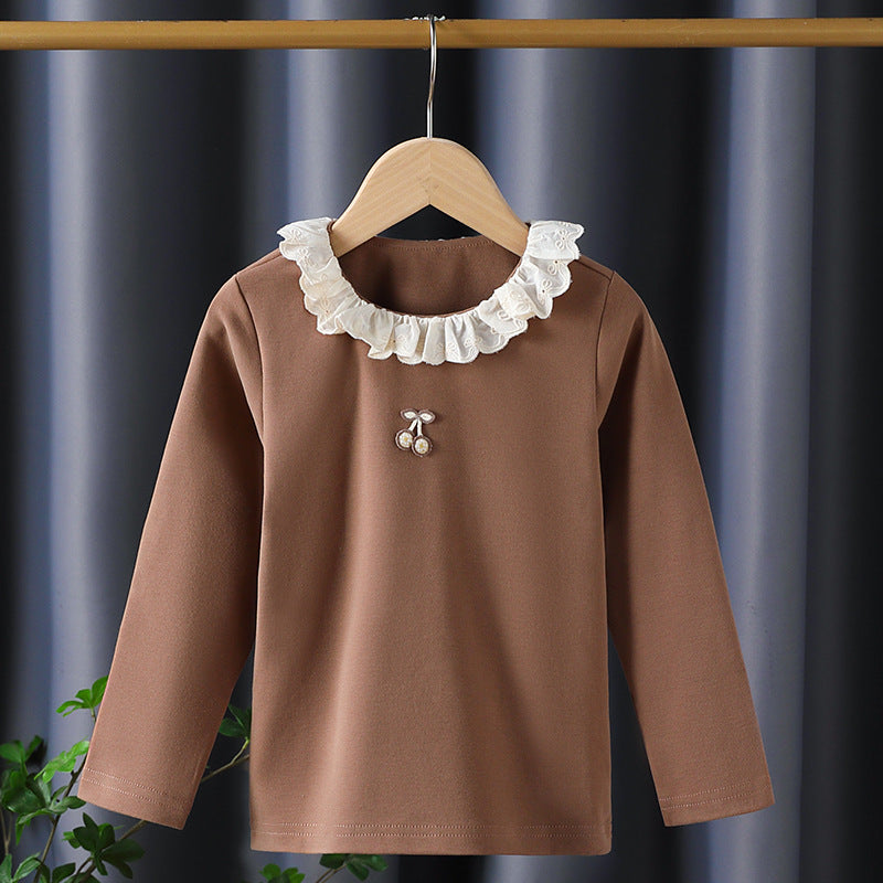 Mädchen Langarmshirt mit Rüschenkragen und charmantem Applikationsdetail EB