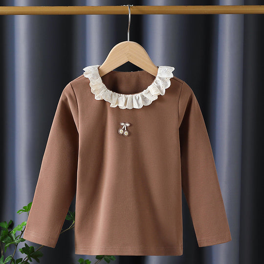 Mädchen Langarmshirt mit Rüschenkragen und charmantem Applikationsdetail EB