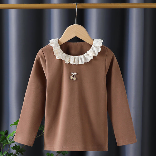 Mädchen Langarmshirt mit Rüschenkragen und charmantem Applikationsdetail EB