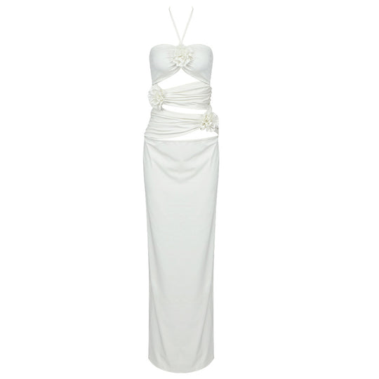 Damen Elegantes Maxikleid mit raffinierten drapierten Details und floralem Akzent EB
