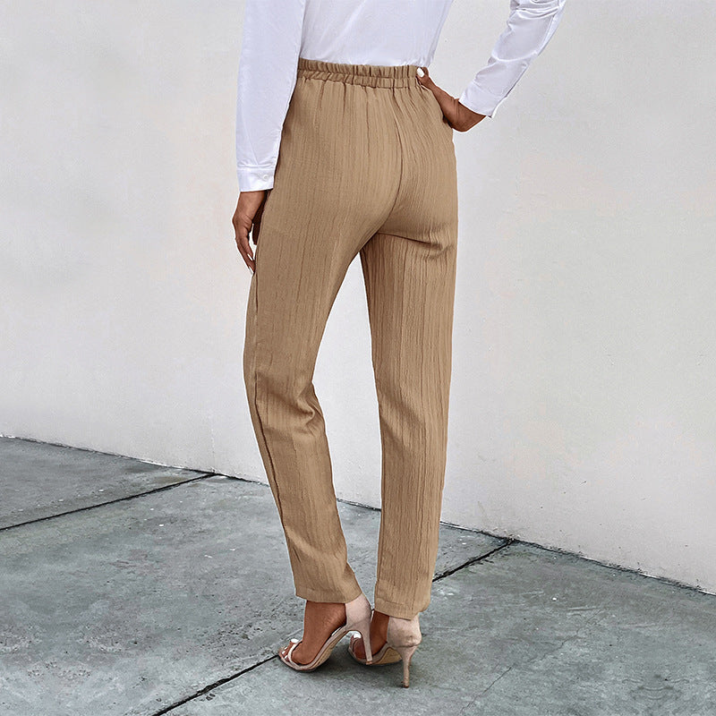 Damen lässige High-Waist-Hose mit elastischem Bund und praktischen Taschen EB