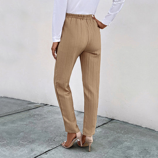 Damen lässige High-Waist-Hose mit elastischem Bund und praktischen Taschen EB