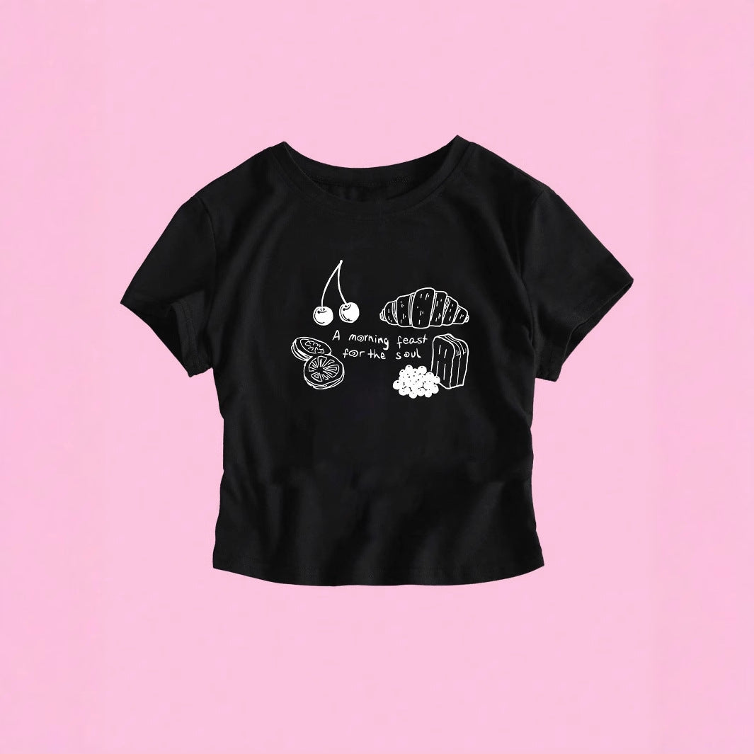 Damen T-Shirt mit kreativem Frühstücksdesign EB