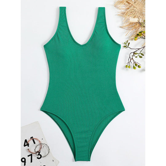 Damen Einteiler Badeanzug mit elegantem V-Ausschnitt und figurformendem Schnitt EB