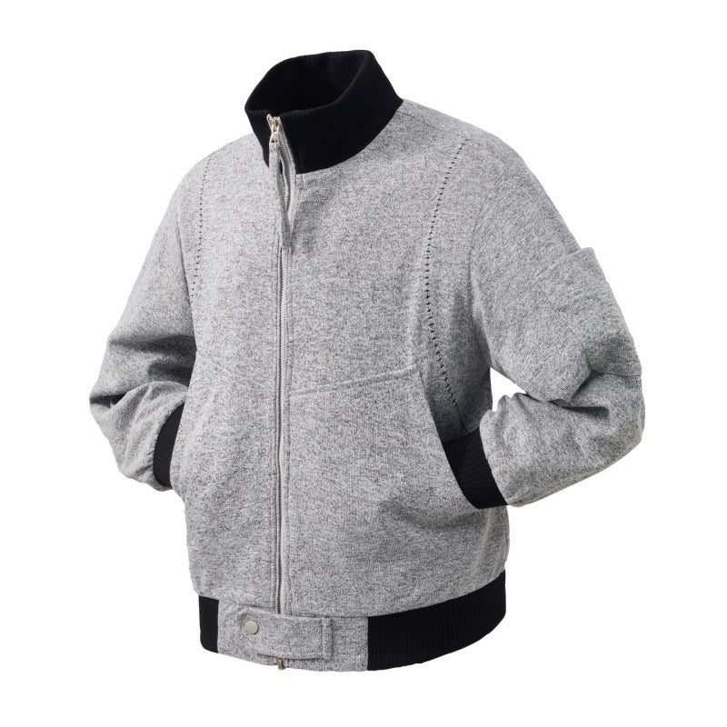 Herren Wollmix-Bomberjacke mit Stehkragen, Rippbündchen und Utility-Ärmeltasche EB