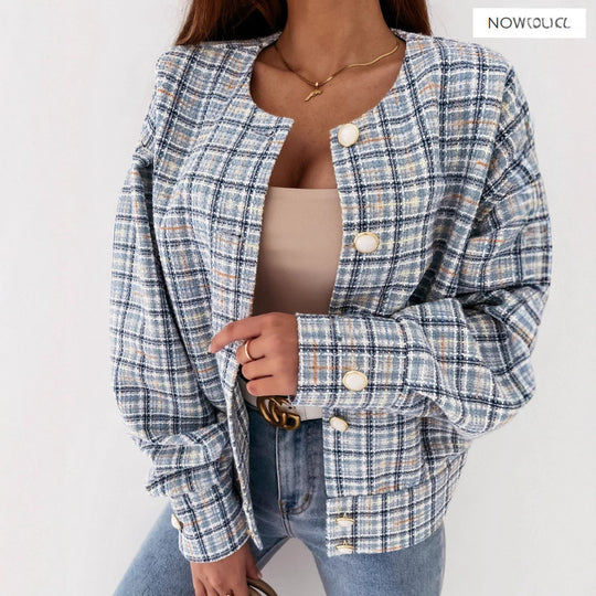 Damen Karierte Bouclé-Jacke EB