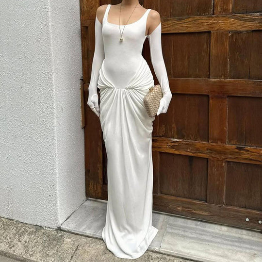 Damen Elegantes bodenlanges Kleid mit raffiniertem Drapierungseffekt EB
