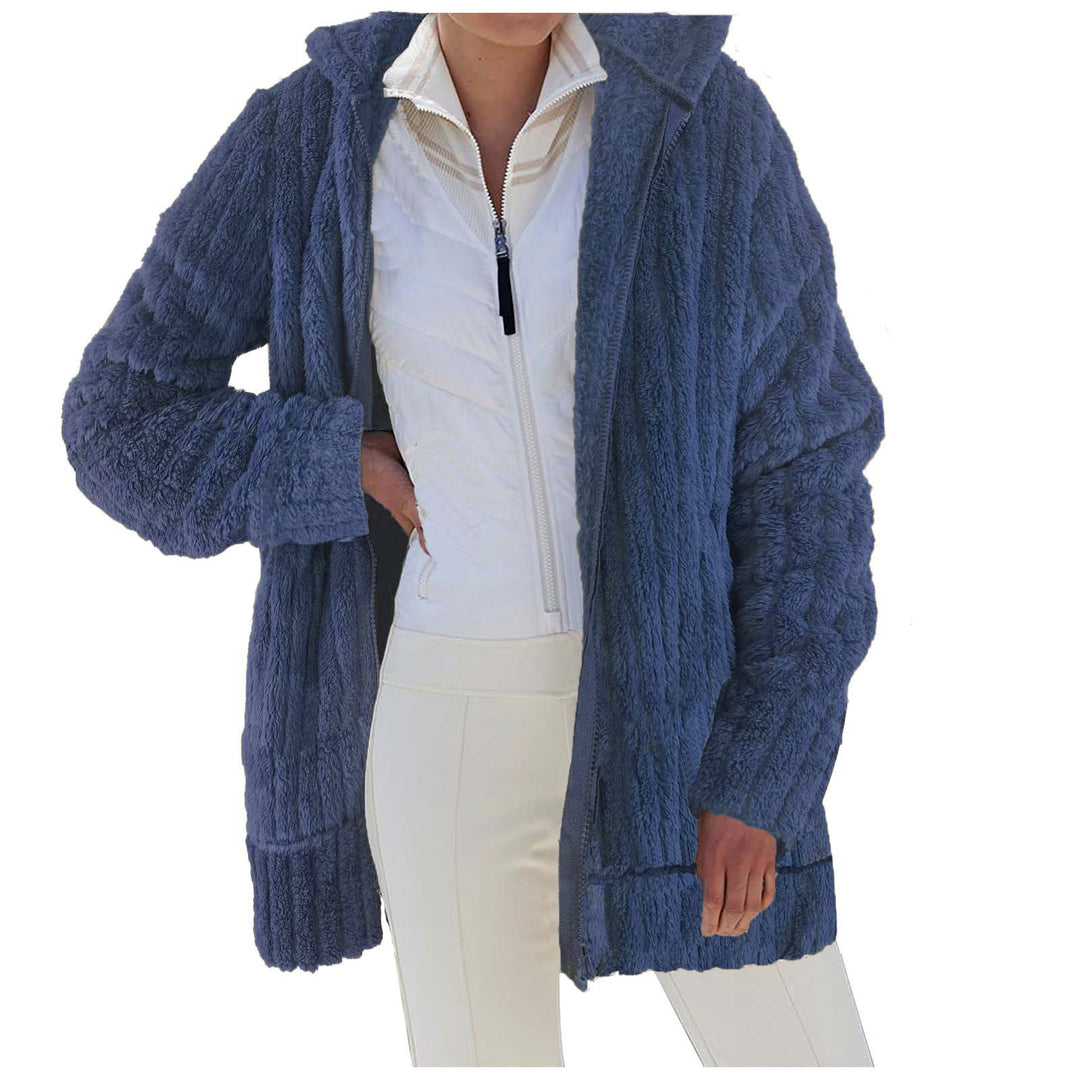 Damen Kuschelige Langjacke aus strukturiertem Fleece mit Kapuze EB